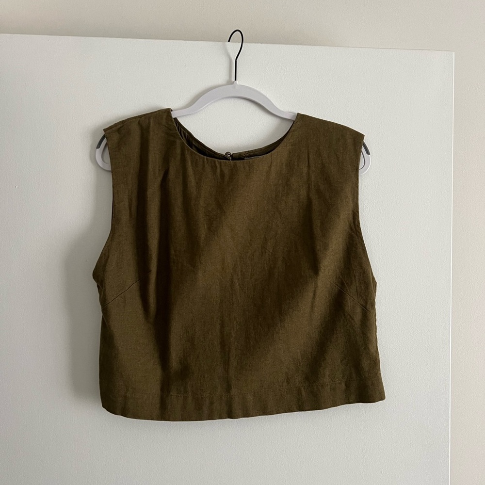 Olive Green Linen Shell Top